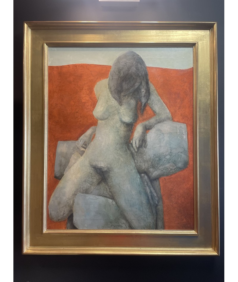 Claude Gaveau (1940-2021) - Huile/toile - "Nue orangé"