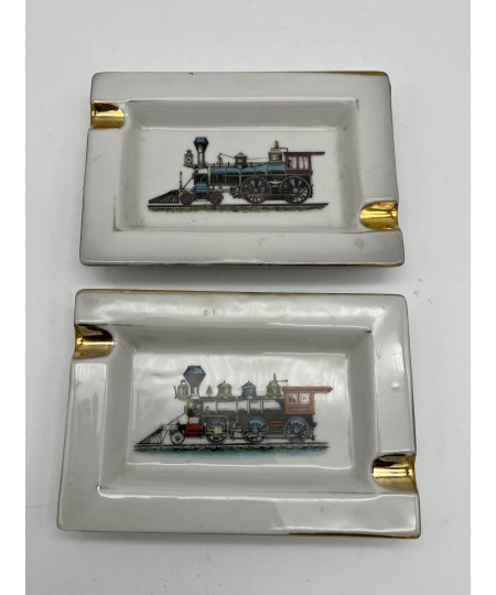 Lot de 2 cendriers vintage "Locomotives"