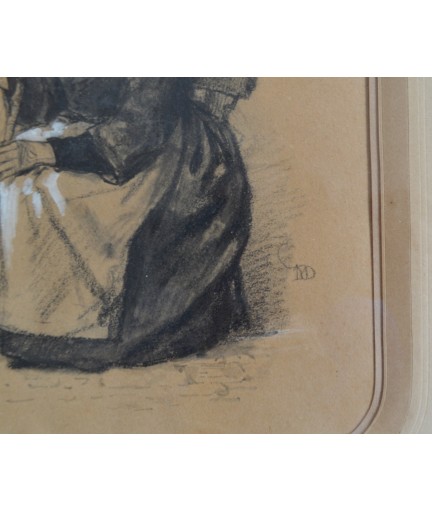 Dessin "La vieille dame assise" signé Jean-Baptiste MADOU (1796-1877)