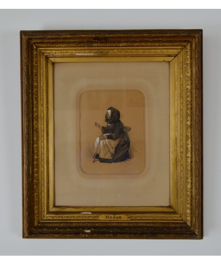 Dessin "La vieille dame assise" signé Jean-Baptiste MADOU (1796-1877)