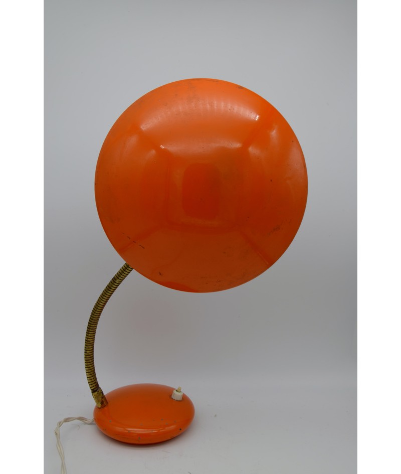 Lampe de Bureau Soucoupe Orange Pop, tige réglable en laiton doré (manque) années 1960