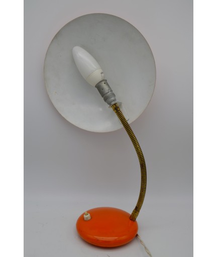 Lampe de Bureau Soucoupe Orange Pop, tige réglable en laiton doré (manque) années 1960