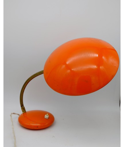 Lampe de Bureau Soucoupe Orange Pop, tige réglable en laiton doré (manque) années 1960