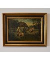 Peinture sur plaque "Paysage de ferme" début 19e