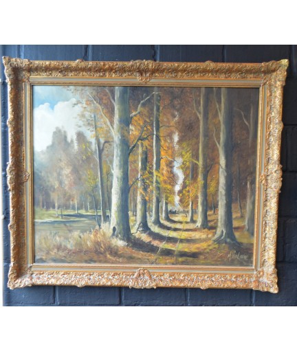 Peinture sur toile 'Paysage d'automne' signé M. VanLaer début 20e