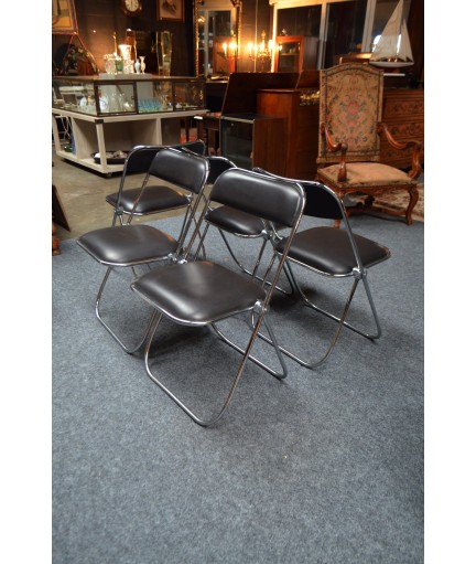 Lot de 5 chaises pliantes  en cuir et chrome Sigma Chair 1970