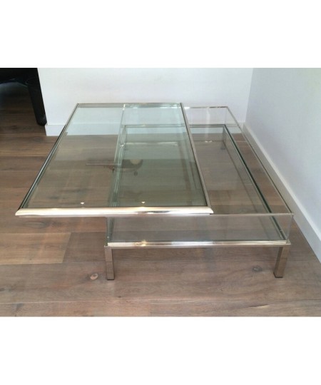 Table basse avec vitrine coulissante en verre - 1970