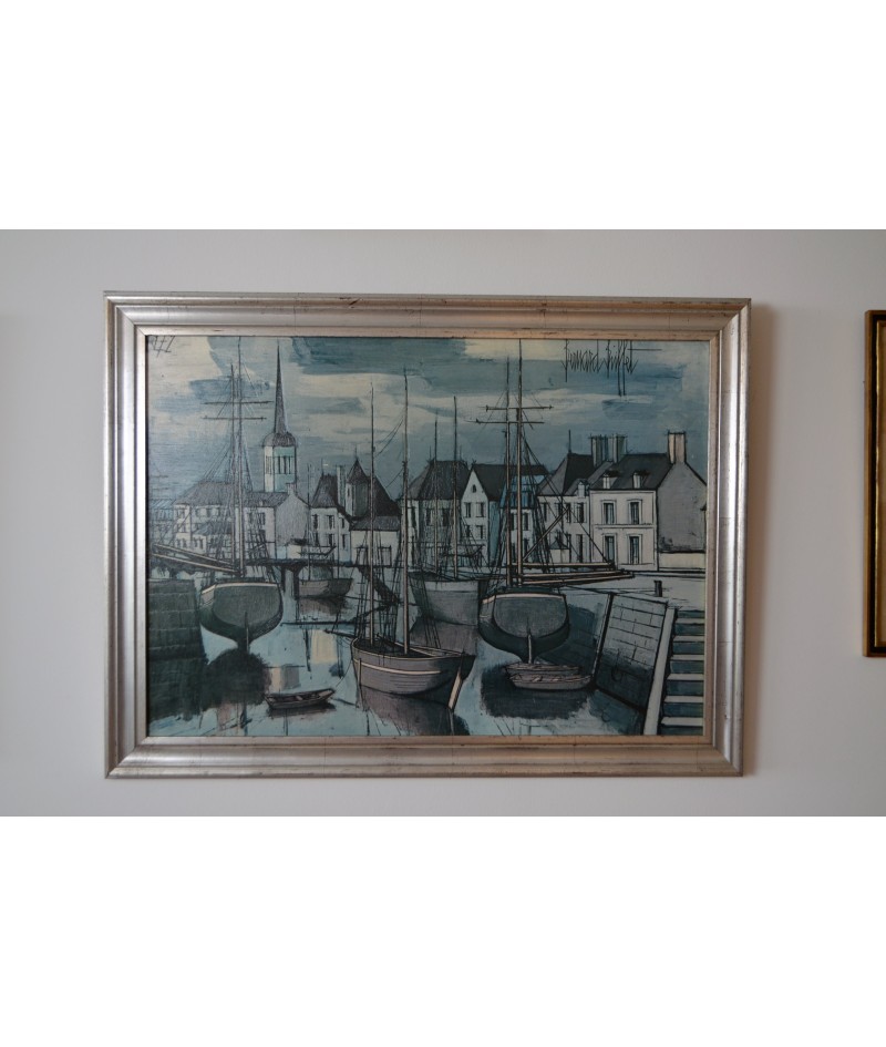 Reproduction de l'œuvre 'Les Sables d'Olonne - Le port à marée basse' de Bernard Buffet encadrée