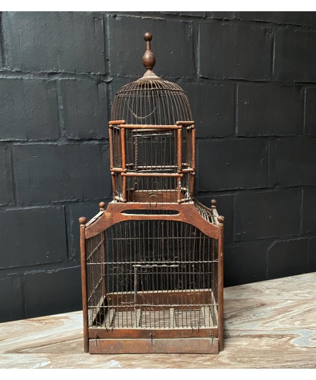 Cage à oiseau en bois antiques en forme de tour 20e Siècle