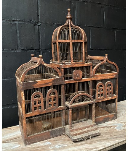 Cage à oiseau en bois architecturale 20e Siècle