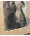 Dessin-aquarelle "Femme dos nu et Pierrot" signé Jacques de Sadeleer (1920-)