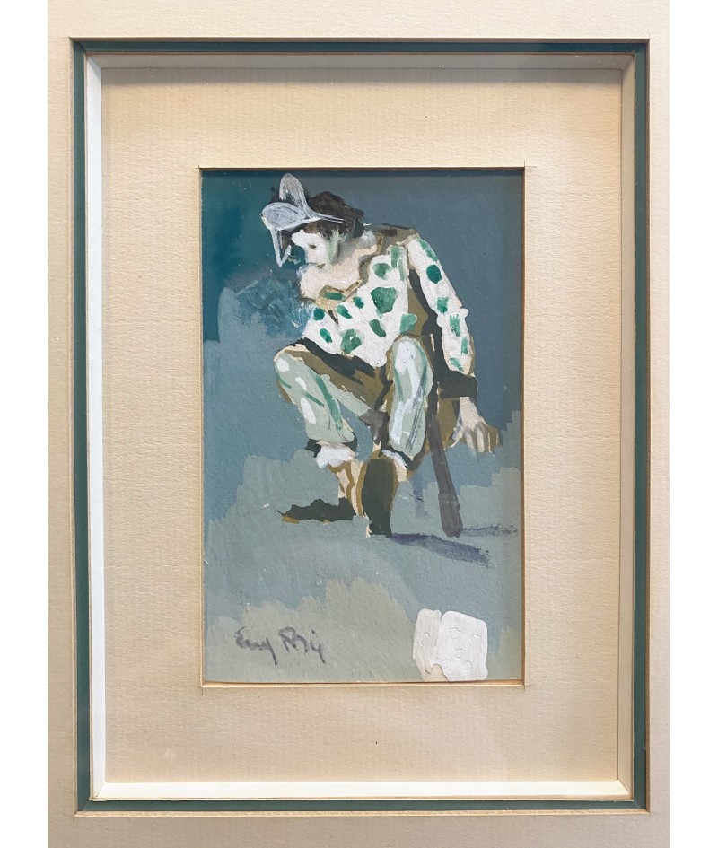 Gouache 'Arlequin' signé Eugène de Bie (1914-1938)