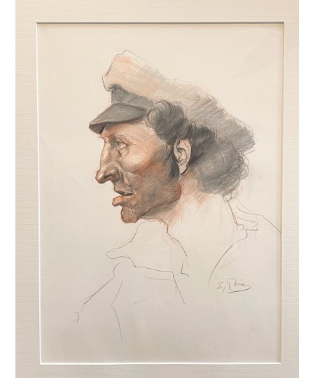 Dessin 'Portrait Marin' signé Eugène de Bie (1914-1938)