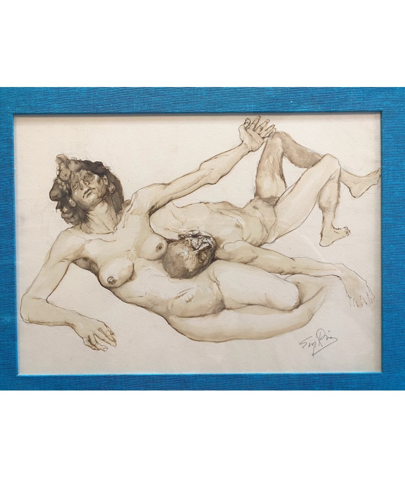 Dessin 'Couple nu' signé Eugène de Bie (1914-1938)