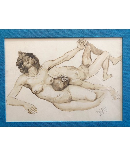 Dessin 'Couple nu' signé Eugène de Bie (1914-1938)