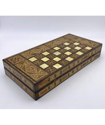 Boîte de jeu backgammon en mosaïque incrustée