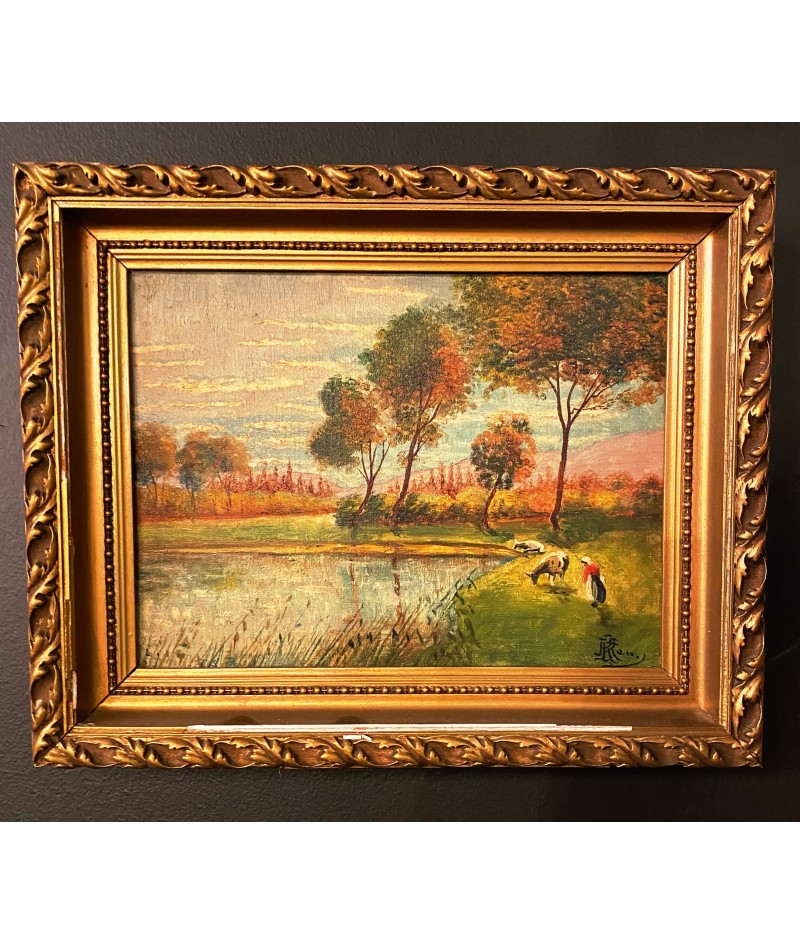 Lot de 2 tableaux "Paysages du plat pays" signé