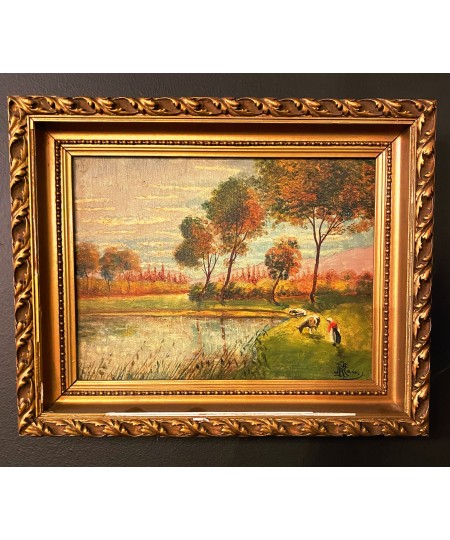 Lot de 2 tableaux "Paysages du plat pays" signé