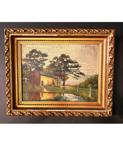 Lot de 2 tableaux "Paysages du plat pays" signé