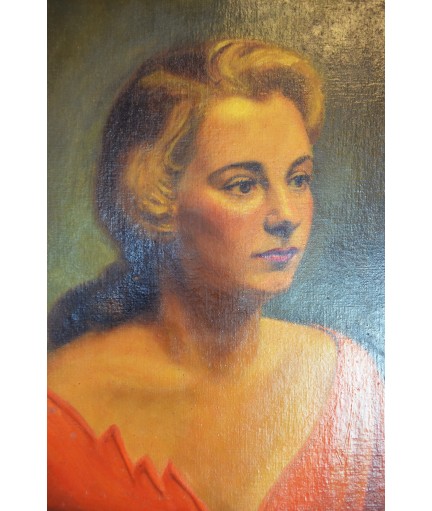 Peinture 'Portrait jeune femme' signé 1951