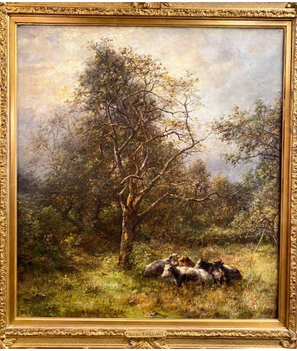Peinture 'Vaches dans un verger' signé Marie Collart (1842-1911)