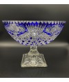 Grande coupe sur pied en cristal bleue