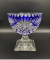 Grande coupe sur pied en cristal bleue