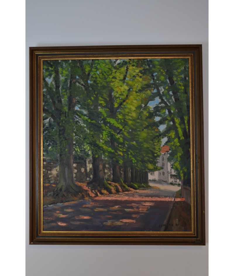 Peinture sur toile "Allée d'arbres" signé Comoth '80