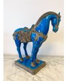 Cheval de style Tang en faïence bleue turquoise