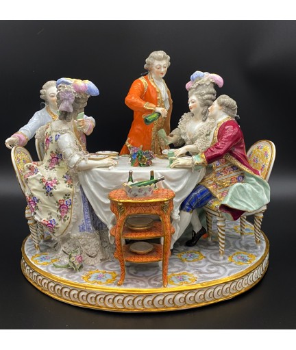 Scène en porcelaine de Samson représentant une tablée 19e siècle