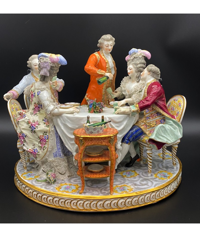 Scène en porcelaine de Samson représentant une tablée 19e siècle