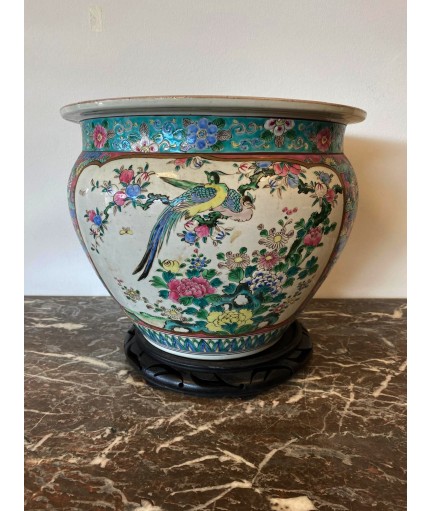 Jardinière Cache-pot à col resserré en porcelaine et émaux de la famille rose Japon XXe