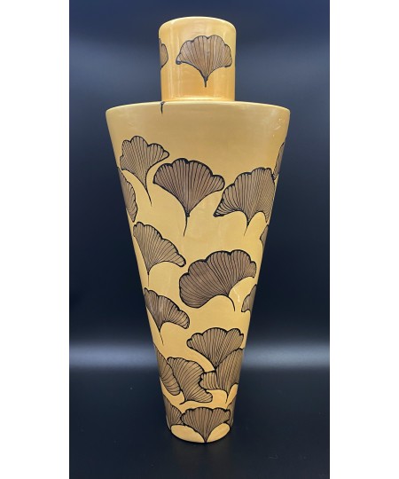 Vase céramique à décor feuilles de ginkgo 20e