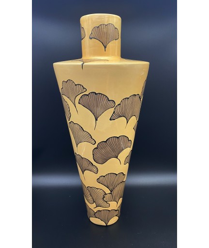 Vase céramique à décor feuilles de ginkgo 20e