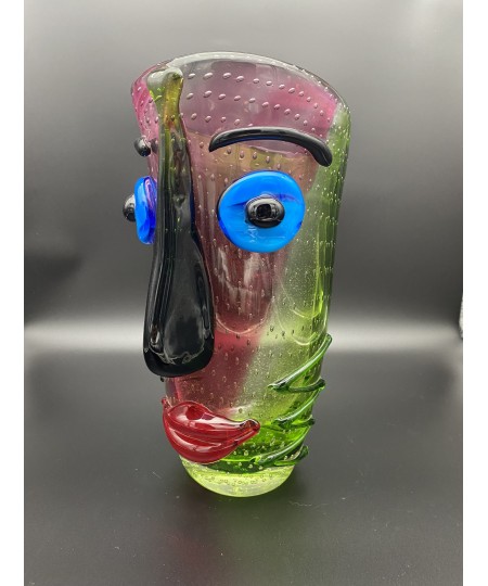 Vase artisanal en verre de Murano, au motif d'un visage