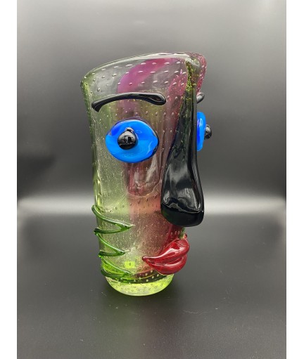 Vase artisanal en verre de Murano, au motif d'un visage