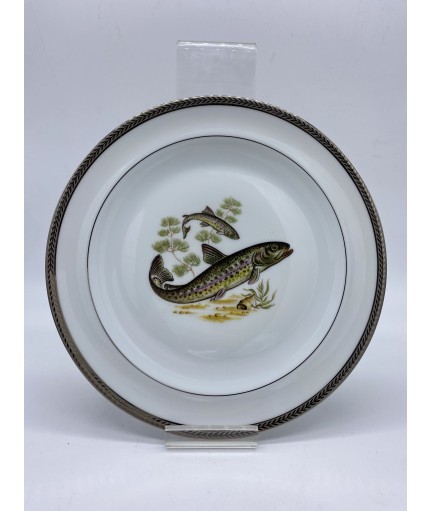 Service à poisson en porcelaine de Limoges "Laurier" - 14 pièces