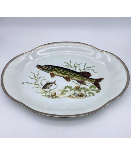 Service à poisson en porcelaine de Limoges "Laurier" - 14 pièces