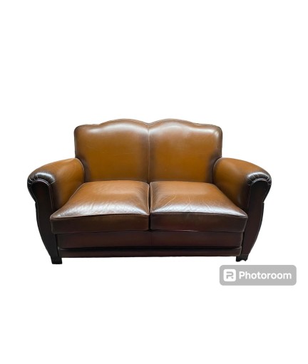 Fauteuil en cuir 2 places couleur cognac