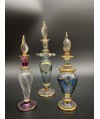 Lot de 3 fioles pour parfum en verre soufflé avec dorures