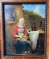 Peinture sur plaque début 19e 'La tisseuse' signé Dillens