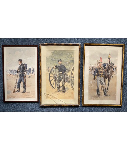 Lot de 3 aquarelles de Militaires signé Maurice Romberg