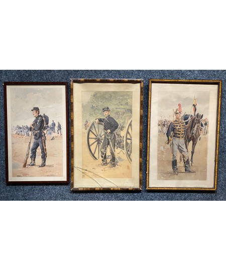 Lot de 3 aquarelles de Militaires signé Maurice Romberg