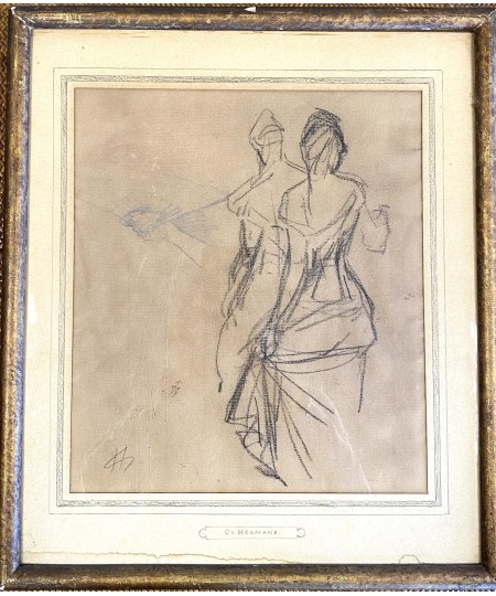 Dessin Etude de danseuse - CH Hermans - 1839-1924