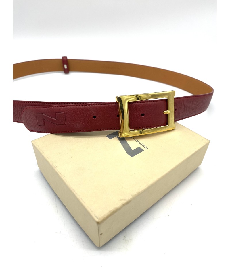 Ceinture en cuir rouge Nathan Baume avec sa boite