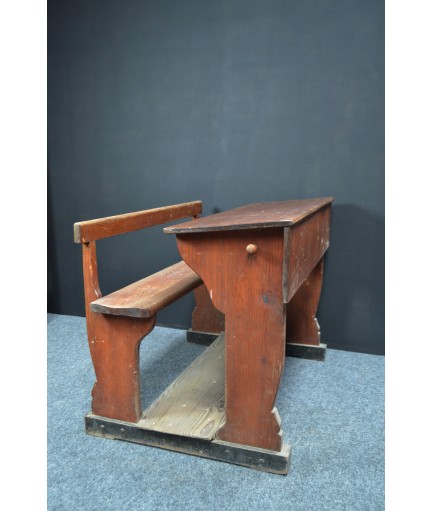 Ancien banc d'écolier en bois double